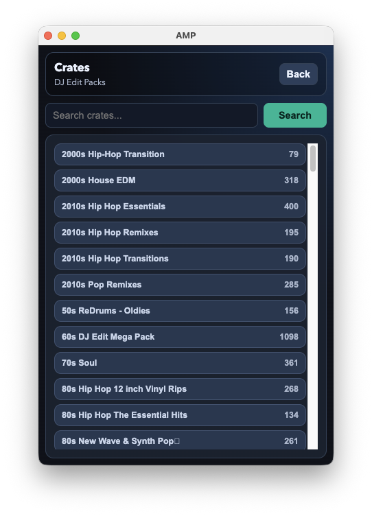 AMP crates screen